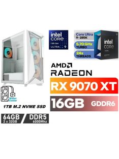  Gamer PC: Intel Core ULTRA 9-285KF 24 magos CPU 15. Generáció!+RADEON RX 9070XT 16GB VGA+ 64GB DDR5 RAM+2TB SSD