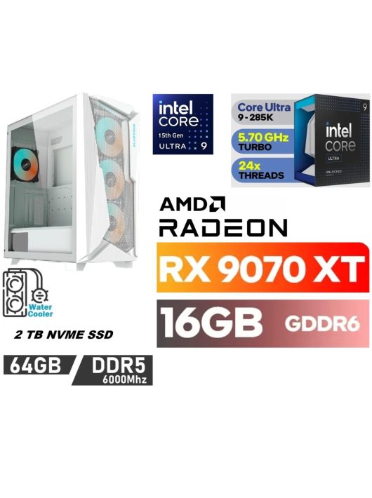 Gamer PC: Intel Core ULTRA 9-285KF 24 magos CPU 15. Generáció!+RADEON RX 9070XT 16GB VGA+ 64GB DDR5 RAM+2TB SSD