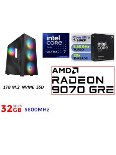   Gamer PC: Intel Core ULTRA 7-265KF 20 magos CPU 15. Generáció+AMD RADEON RX 9070 GRE  12GB VGA+ 32GB DDR5 RAM