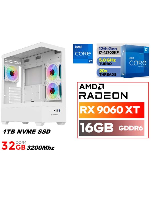 Gamer PC: Intel Core i7 12magos 12700KF CPU + RADEON RX9060 XT 16GB VGA+ 32GB DDR4 RAM
