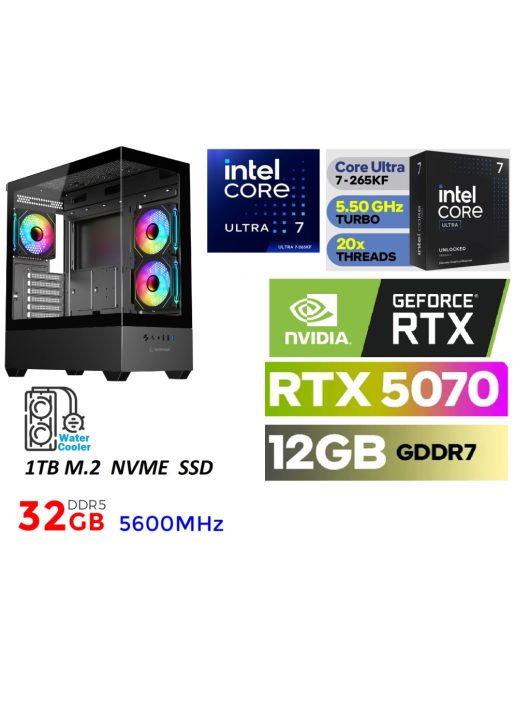 Gamer PC: Intel Core ULTRA 7-265KF 15. Generáció 20magos CPU+NVIDIA RTX 5070  12GB VGA+ 32GB DDR5 RAM