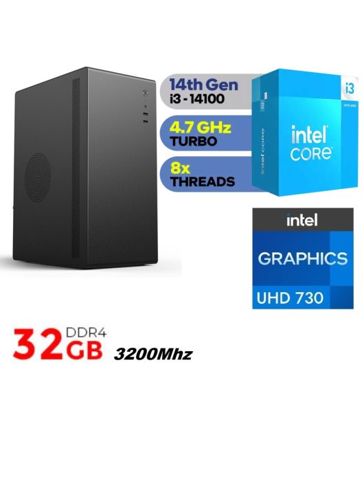 Prémium Office PC: Intel Core i3 CPU+32GB DDR4 RAM+1TB SSD