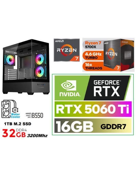 Gamer PC: AMD Ryzen 7 5700X  8 magos CPU+ NVIDIA RTX 5060Ti 16GB VGA+32GB DDR4 RAM+1TB SSD