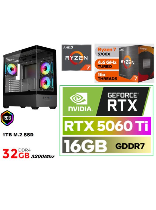 Gamer PC: AMD Ryzen 7 5700X  8 magos CPU+ NVIDIA RTX 5060Ti 16GB VGA+32GB DDR4 RAM+1TB SSD