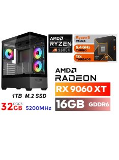   Gamer PC: AMD Ryzen5  9600X  9. Generáció! CPU + AMD Radeon RX 9060XT 16GB VGA+32GB DDR5 RAM