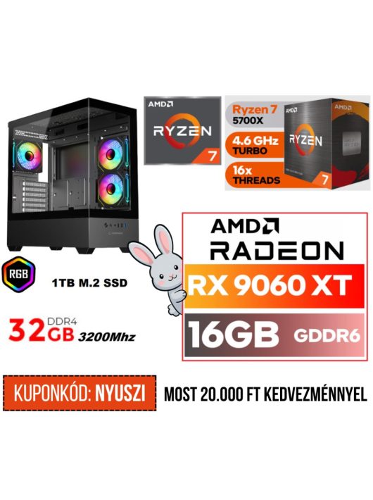 Gamer PC: AMD Ryzen 7 5700X  8 magos CPU+ AMD Radeon RX 9060XT 16GB VGA+32GB DDR4 RAM+1TB SSD