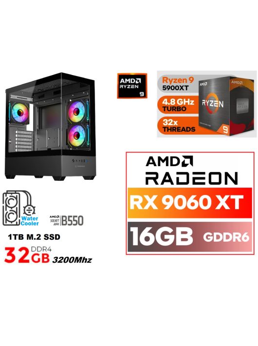 Gamer PC: AMD Ryzen 9 5900XT  16 magos CPU+ AMD Radeon RX 9060XT 16GB VGA+32GB DDR4 RAM+1TB SSD