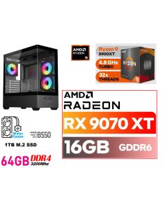   Gamer PC: AMD Ryzen 9 5900XT  16 magos CPU+ AMD Radeon RX 9070XT 16GB VGA+64GB DDR4 RAM+1TB SSD