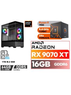   Gamer PC: AMD Ryzen 9 7900  12 magos CPU+ AMD Radeon RX 9070XT 16GB VGA+64GB DDR5 RAM+1TB SSD
