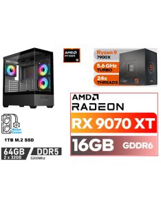   Gamer PC: AMD Ryzen 9 7900X  12 magos CPU+ AMD Radeon RX 9070XT 16GB VGA+64GB DDR5 RAM+1TB SSD