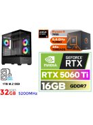Gamer PC: AMD Ryzen 9 7900  12 magos CPU+ NVIDIA RTX 5060Ti 16GB VGA+32GB DDR5 RAM+1TB SSD