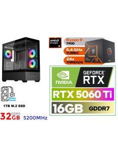  Gamer PC: AMD Ryzen 9 7900  12 magos CPU+ NVIDIA RTX 5060Ti 16GB VGA+32GB DDR5 RAM+1TB SSD