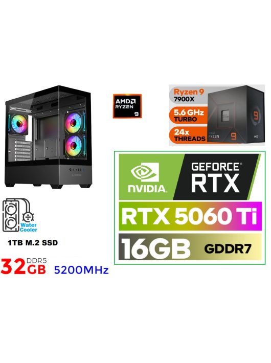 Gamer PC: AMD Ryzen 9 7900X  12 magos CPU+ NVIDIA RTX 5060Ti 16GB VGA+32GB DDR5 RAM+1TB SSD