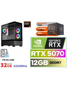   Gamer PC: AMD Ryzen 9 7900  12 magos CPU+ NVIDIA RTX 5070 12GB VGA+32GB DDR5 RAM+1TB SSD