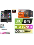 Gamer PC: AMD Ryzen 9 7900  12 magos CPU+ NVIDIA RTX 5070Ti 16GB VGA+64GB DDR5 RAM+1TB SSD