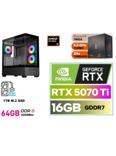   Gamer PC: AMD Ryzen 9 7900X  12 magos CPU+ NVIDIA RTX 5070Ti 16GB VGA+64GB DDR5 RAM+1TB SSD