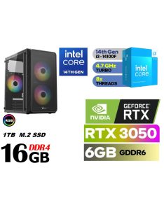   Gamer PC: Intel Core i3  14. generációs CPU + Nvidia RTX 3050 6GB VGA+ 16GB DDR4 RAM+1TB SSD