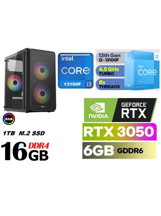Gamer PC: Intel Core i3  CPU + Nvidia RTX 3050 6GB VGA+ 16GB DDR4 RAM+1TB SSD