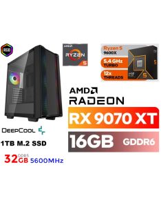   Gamer PC: AMD Ryzen5 9600X  9. Generáció! CPU+ Radeon RX 9070XT 16GB VGA+32GB DDR5 RAM+1TB SSD