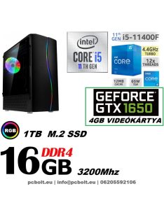  Gamer PC: Intel Core i5 6 magos CPU 11. Generáció! + Nvidia GTX 1650 4GB VGA+ 16GB DDR4 RAM