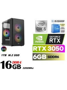   Gamer PC: Intel Core i5 6 magos CPU 12. Generáció! + Nvidia RTX 3050 6GB VGA+ 16GB DDR4 RAM+1TB SSD