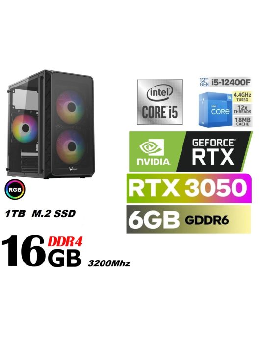 Gamer PC: Intel Core i5 6 magos CPU 12. Generáció! + Nvidia RTX 3050 6GB VGA+ 16GB DDR4 RAM+1TB SSD