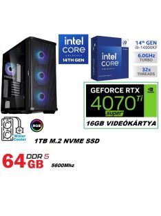   Gamer PC: Intel Core i9  14900KF 24 magos CPU 14. Generáció!+ Nvidia  RTX 4070Ti  12GB VGA+ 64GB DDR5 RAM+1TB SSD