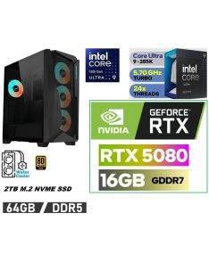   Gamer PC: Intel Core ULTRA 9-285KF 24 magos CPU 15. Generáció!+ Nvidia  RTX 5080 16GB VGA+ 64GB DDR5 RAM+2TB SSD