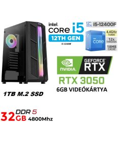   Gamer PC: Intel Core i5 6 magos CPU 12. Generáció!+ Nvidia RTX 3050 6GB VGA+ 32GB DDR5 RAM+1TB SSD
