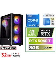  Gamer PC: Intel Core i5 6 magos CPU 12. Generáció + Nvidia RTX 5060Ti 8GB VGA+ 32GB DDR5 RAM+1TB SSD