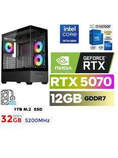   Gamer PC: Intel Core i7 14700F 14. Generáció 20magos CPU+ Nvidia RTX 5070 12GB VGA+ 32GB DDR5 RAM