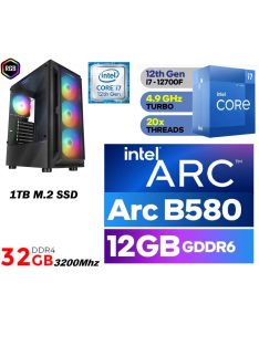   Gamer PC: Intel Core i7 12magos 12700F CPU+INTEL ARC B580 12GB VGA+ 32GB DDR4 RAM+1TB SSD