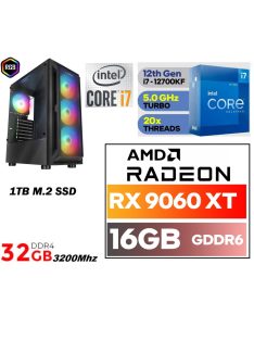   Gamer PC: Intel Core i7 12magos 12700KF CPU+AMD Radeon RX9060XT 16GB VGA+ 32GB DDR4 RAM+1TB SSD