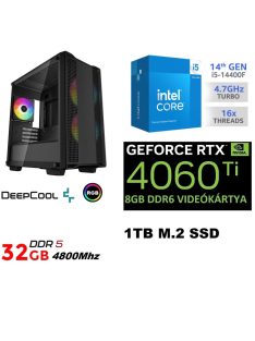   Gamer PC: Intel Core i5 10 magos CPU 14. Generáció!+ Nvidia RTX 4060Ti 8GB VGA+ 32GB DDR5 RAM