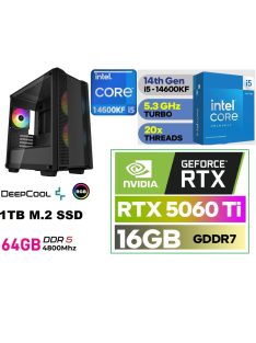   Gamer PC: Intel Core i5 10 magos CPU 14. Generáció!+ Nvidia RTX 5060Ti 16GB VGA+ 64GB DDR5 RAM