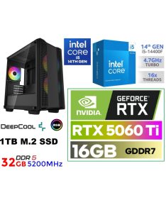   Gamer PC: Intel Core i5 10 magos CPU 14. Generáció!+ Nvidia RTX 5060Ti 16GB VGA+ 32GB DDR5 RAM