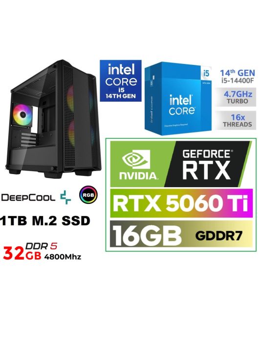 Gamer PC: Intel Core i5 10 magos CPU 14. Generáció!+ Nvidia RTX 5060Ti 16GB VGA+ 32GB DDR5 RAM