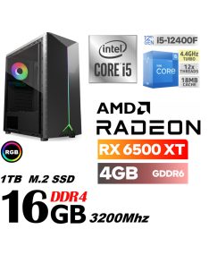   Kezdő Gamer PC: Intel Core i5  6 magos CPU+ AMD Radeon RX6500XT 4GB VGA+16GB DDR4 RAM+1TB SSD