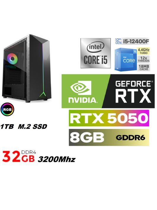  Gamer PC: Intel Core i5  6 magos CPU+ NVIDIA RTX 5050 8GB VGA+32GB DDR4 RAM+1TB SSD