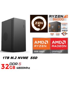   Kezdő Gamer PC: AMD Ryzen5 8600G  6 magos CPU+ AMD Radeon 760M VGA+32GB DDR5 RAM+1TB SSD