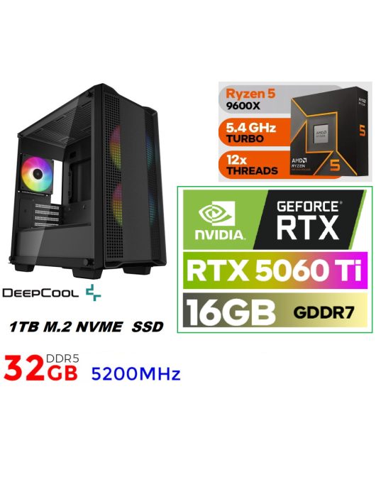 Gamer PC: AMD Ryzen 5  9600X  6 magos CPU+ Nvidia RTX 5060Ti 16GB VGA+ 32GB DDR5 RAM