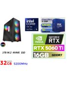 Gamer PC: Intel Core ULTRA 5-225F 10 magos CPU 15. Generáció!!+ Nvidia RTX 5060 Ti 16GB VGA+ 32GB DDR5 RAM