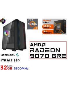   Gamer PC: AMD Ryzen7 9700X  9. Generáció! CPU+ Radeon RX 9070 GRE 12GB VGA+32GB DDR5 RAM+1TB SSD