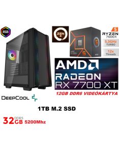   Gamer PC: AMD Ryzen5 7600X  6 magos CPU+ Radeon RX 7700XT 12GB VGA+32GB DDR5 RAM+1TB SSD