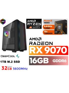   Gamer PC: AMD Ryzen5 9600X  9. Generáció! CPU+ Radeon RX 9070 16GB VGA+32GB DDR5 RAM+1TB SSD