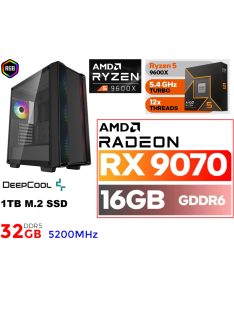   Gamer PC: AMD Ryzen5 9600X  9. Generáció! CPU+ Radeon RX 9070 16GB VGA+32GB DDR5 RAM+1TB SSD