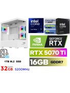 Gamer PC: Intel Core ULTRA 7-265KF 15. Generáció 20magos CPU+ Nvidia RTX 5070 Ti 16GB VGA+ 32GB DDR5 RAM