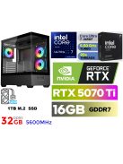 Gamer PC: Intel Core ULTRA 7-265KF 15. Generáció 20magos CPU+ Nvidia RTX 5070 Ti 16GB VGA+ 32GB DDR5 RAM