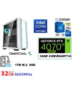   Gamer PC White: Intel Core i7 20 magos CPU 14. Generáció!! + RTX 4070 Ti SUPER 16GB VGA+32GB DDDR5