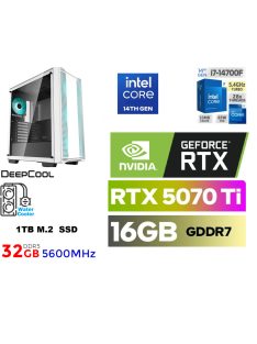   Gamer PC White: Intel Core i7 20 magos CPU 14. Generáció!! + RTX 5070 Ti 16GB VGA+32GB DDDR5